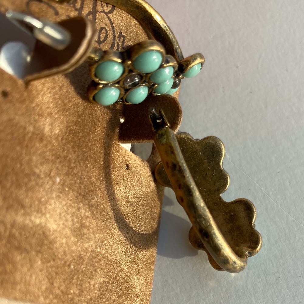 Lucky Brand Braass faux turquoise earrings NWT - Picture 4 of 5